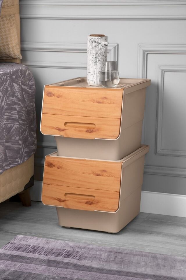 Technow Motek 12 Litre Bambu Desen Tekerlekli Tekli Organizer 2 Adet