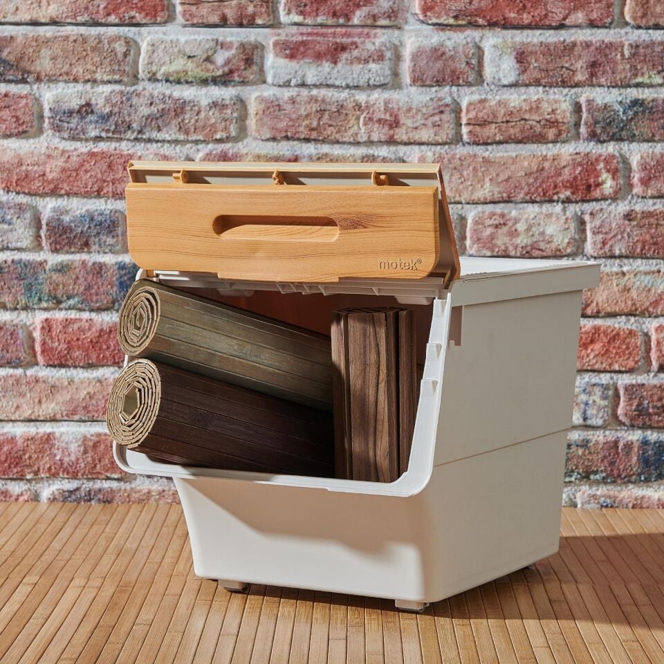 Technow Motek 12 Litre Bambu Desen Tekerlekli Tekli Organizer 2 Adet