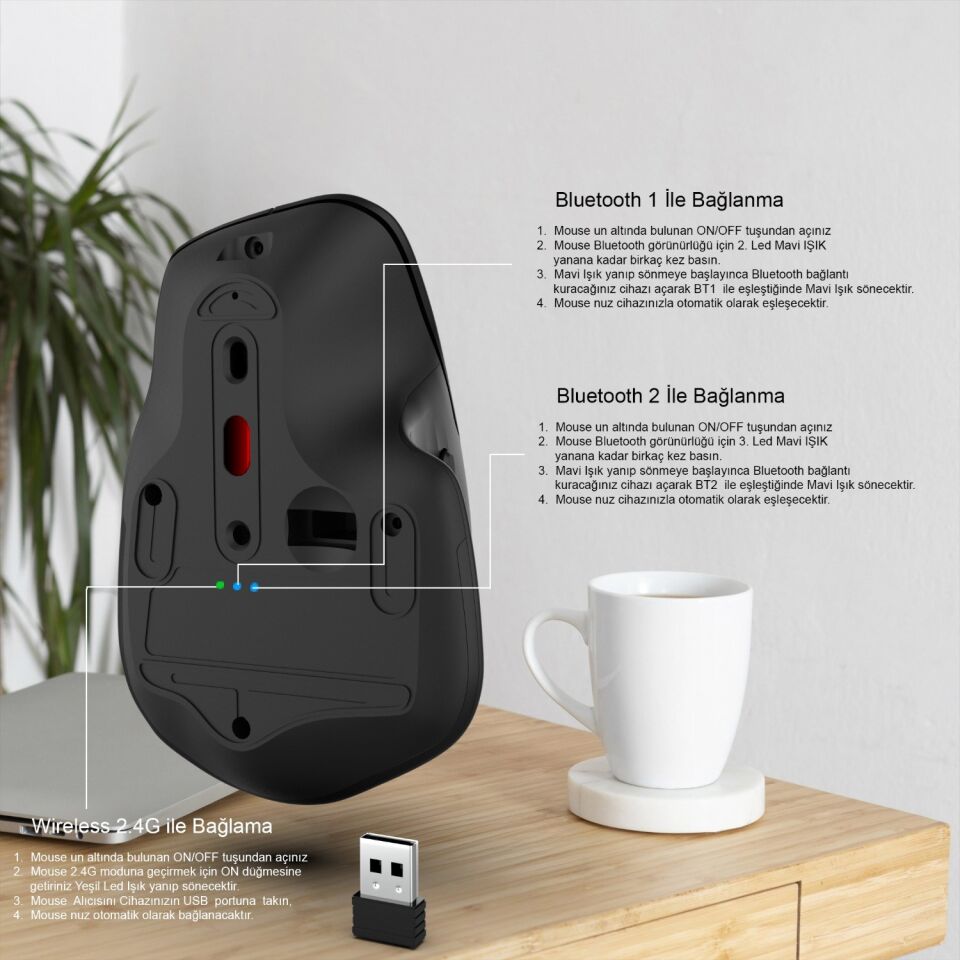 Inca IWM-553S Bluetooth+Wireless Double Mod Rechargeable Silent Mouse