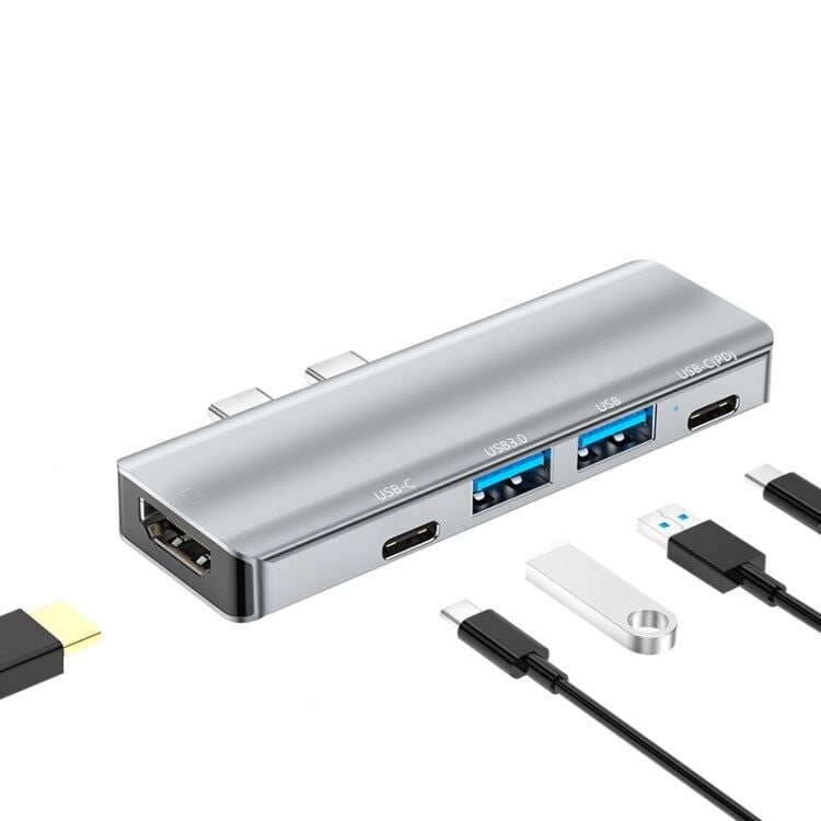 Technow 5 in 1 Çift USB-C / Type-C-USB HUB Çevirici Adaptör