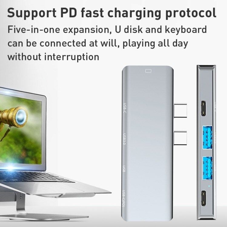 Technow 5 in 1 Çift USB-C / Type-C-USB HUB Çevirici Adaptör