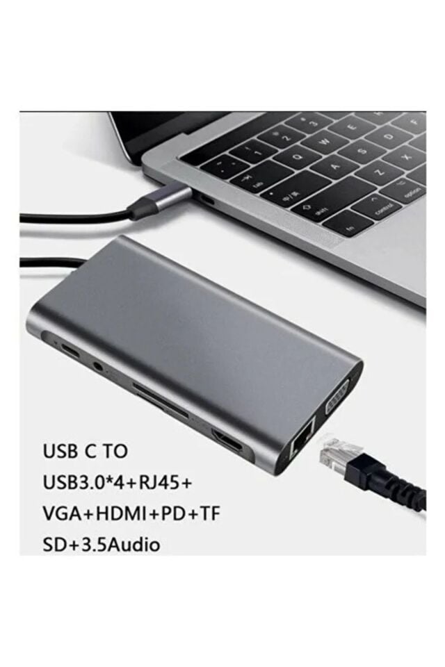 Technow Type-c To Hdmı Rj45 Type-c Sd Kart Usb 3.0 X 2 Vga Macbook 11 in 1 Çevirici Adaptör