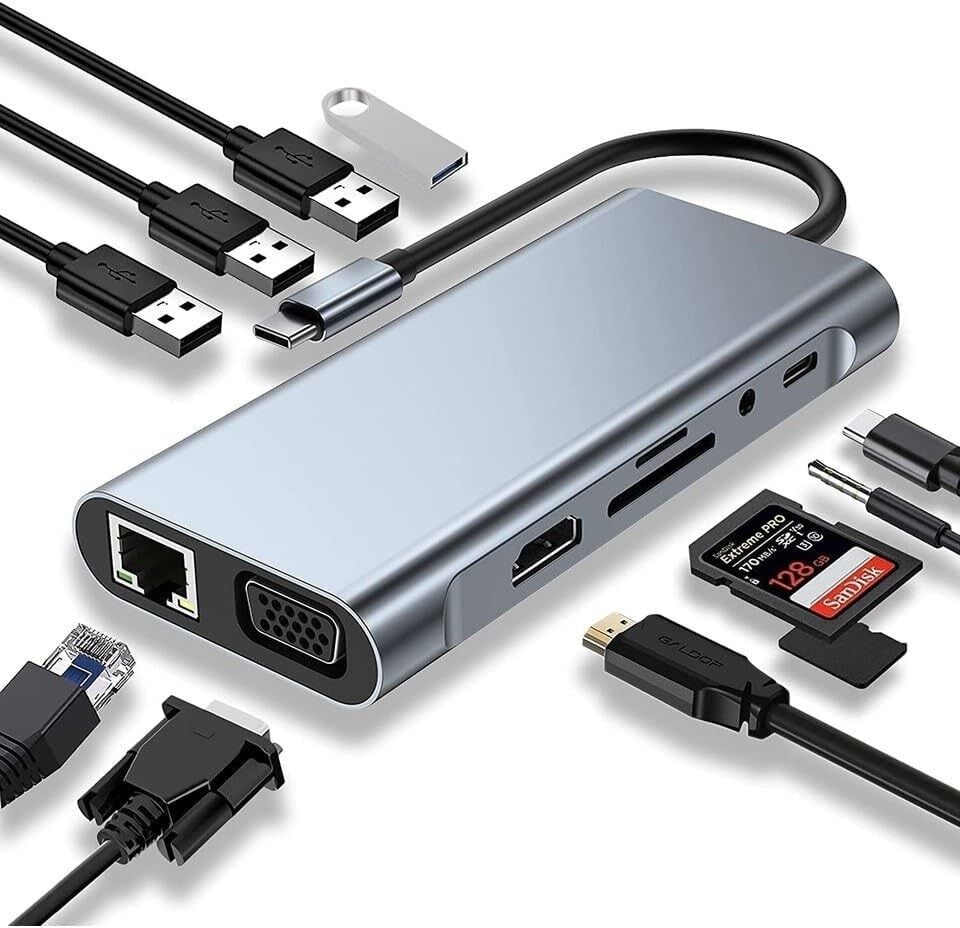 Technow Type-c To Hdmı Rj45 Type-c Sd Kart Usb 3.0 X 2 Vga Macbook 11 in 1 Çevirici Adaptör