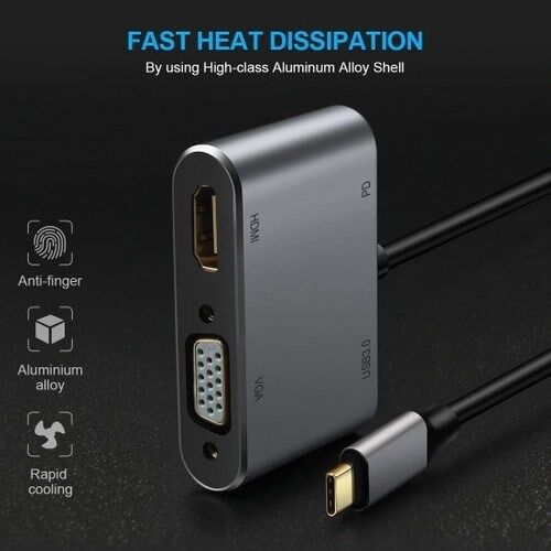 Technow CF02 Macbook Uyumlu Type-C™ To 4K Ultra Hd 1080p Hdmı/ Vga/ Pd Şarj/ USB 3.0 4IN1 Çevirici