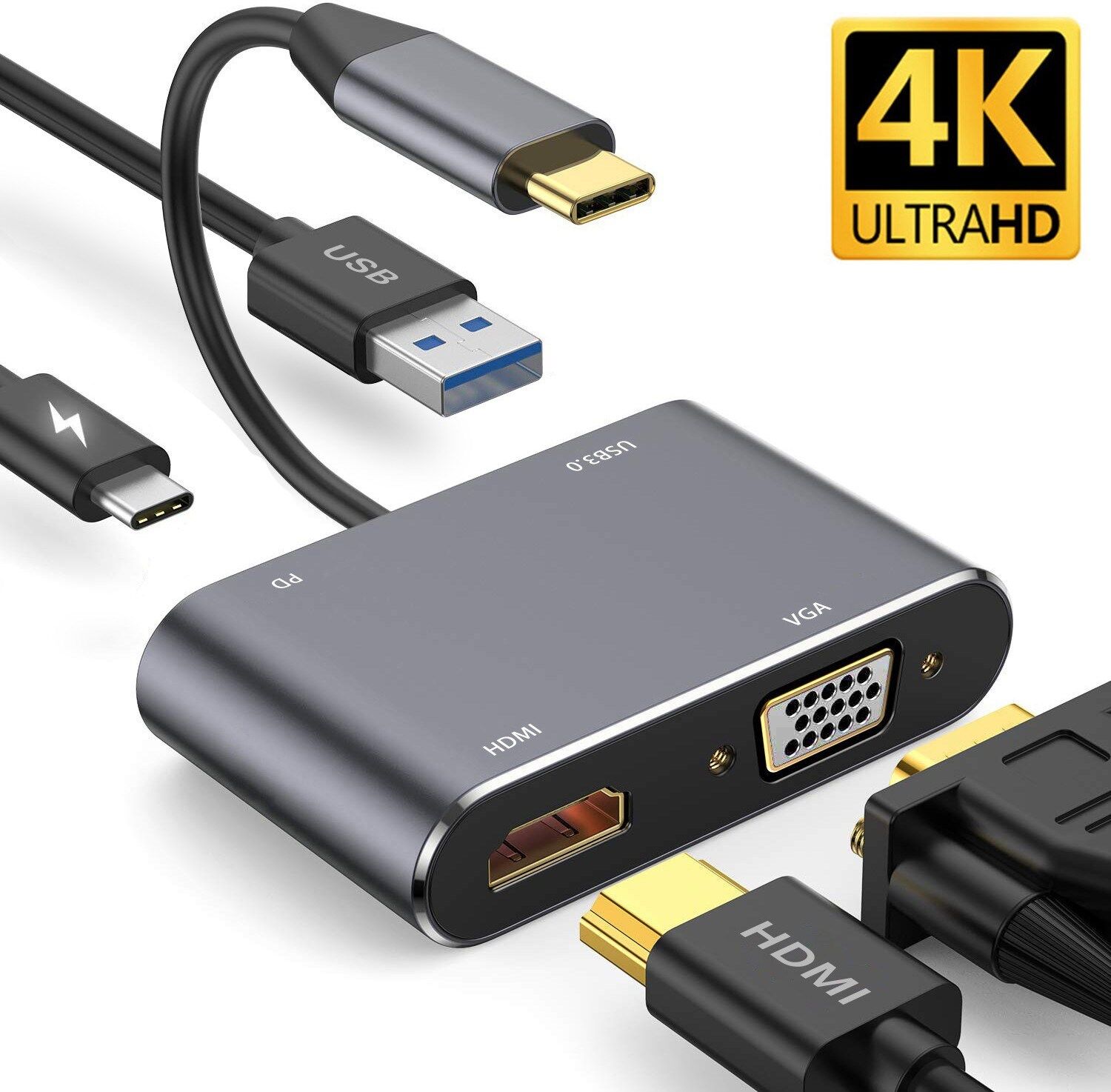 Technow CF02 Macbook Uyumlu Type-C™ To 4K Ultra Hd 1080p Hdmı/ Vga/ Pd Şarj/ USB 3.0 4IN1 Çevirici