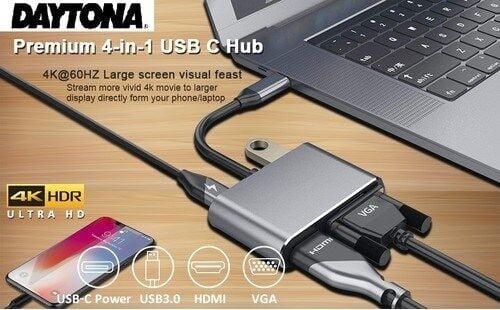 Technow CF02 Macbook Uyumlu Type-C™ To 4K Ultra Hd 1080p Hdmı/ Vga/ Pd Şarj/ USB 3.0 4IN1 Çevirici