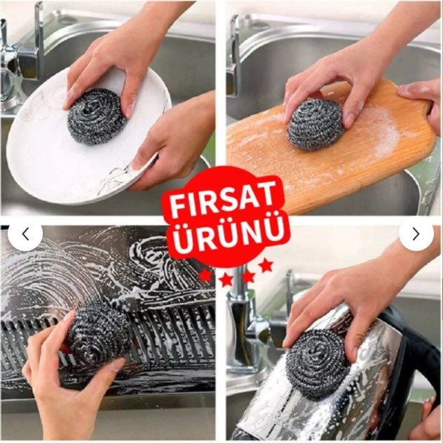 Technow %100 Paslanmaz Çelik Sürtme Bulaşık Ovma Teli 8 Adet