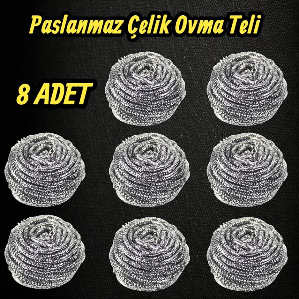 Technow %100 Paslanmaz Çelik Sürtme Bulaşık Ovma Teli 8 Adet
