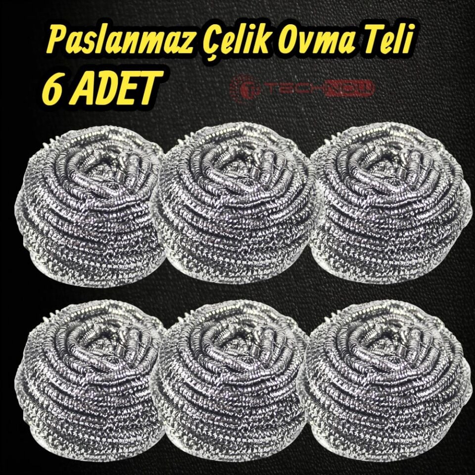 Technow %100 Paslanmaz Çelik Sürtme Bulaşık Ovma Teli 6 Adet