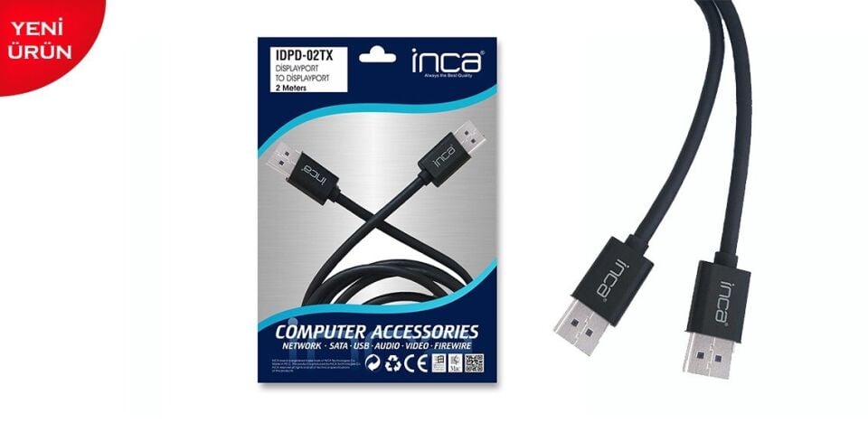 Inca IDPD-02TX Display Port to Display Port 4K 2 Metre Kablo