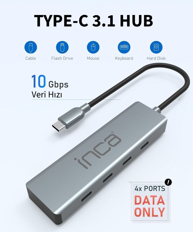 Inca ITPT-4TX 4 Port Type-C 3.1 10Gbps Type-c Çoklayıcı