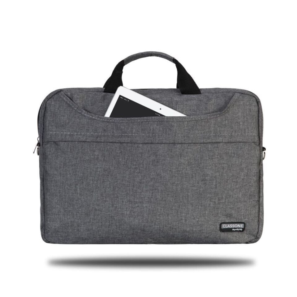 Classone TL2564 Su Geçirmez Kumaş Fermuar15,6inç Notebook El Çantası Gri