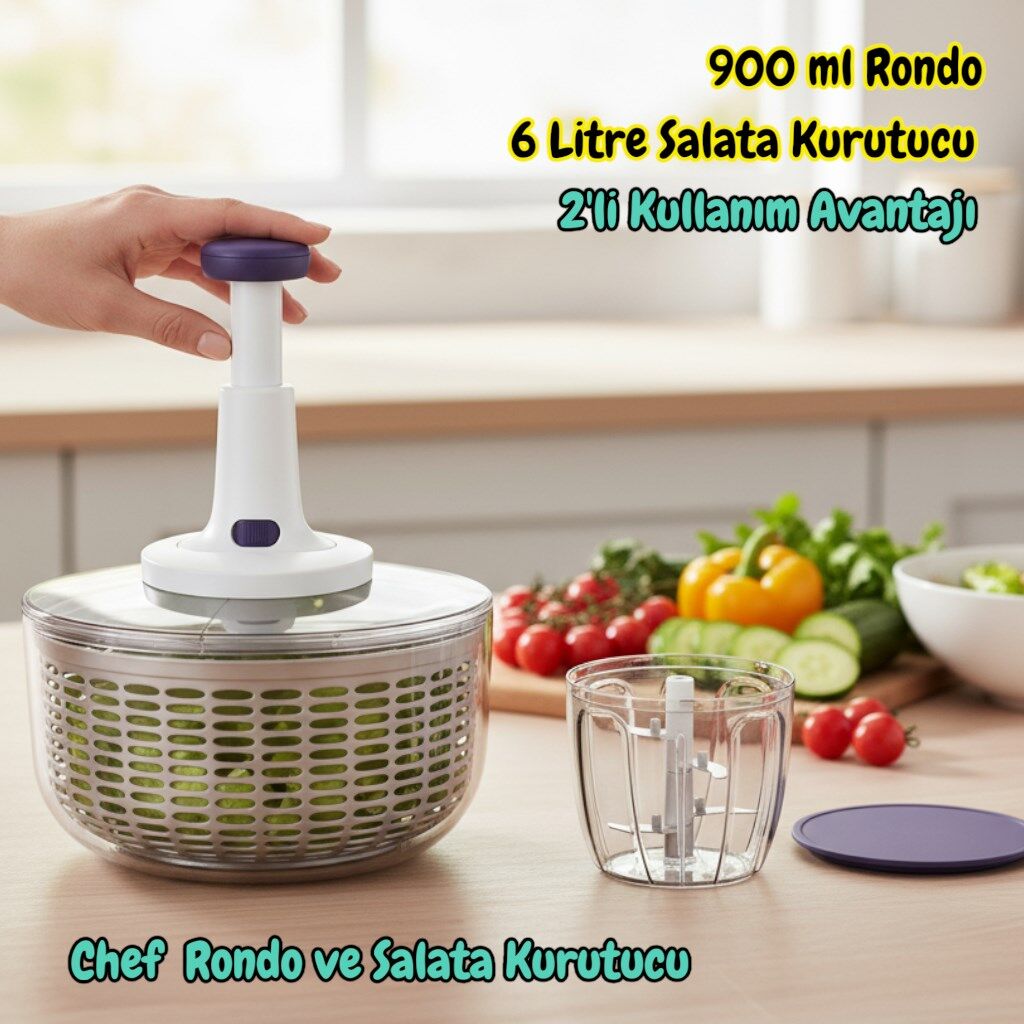 Technow Vip Ahmet VP-907 900 ml Chef Rondo & 6 Litre Salata Kurutucu