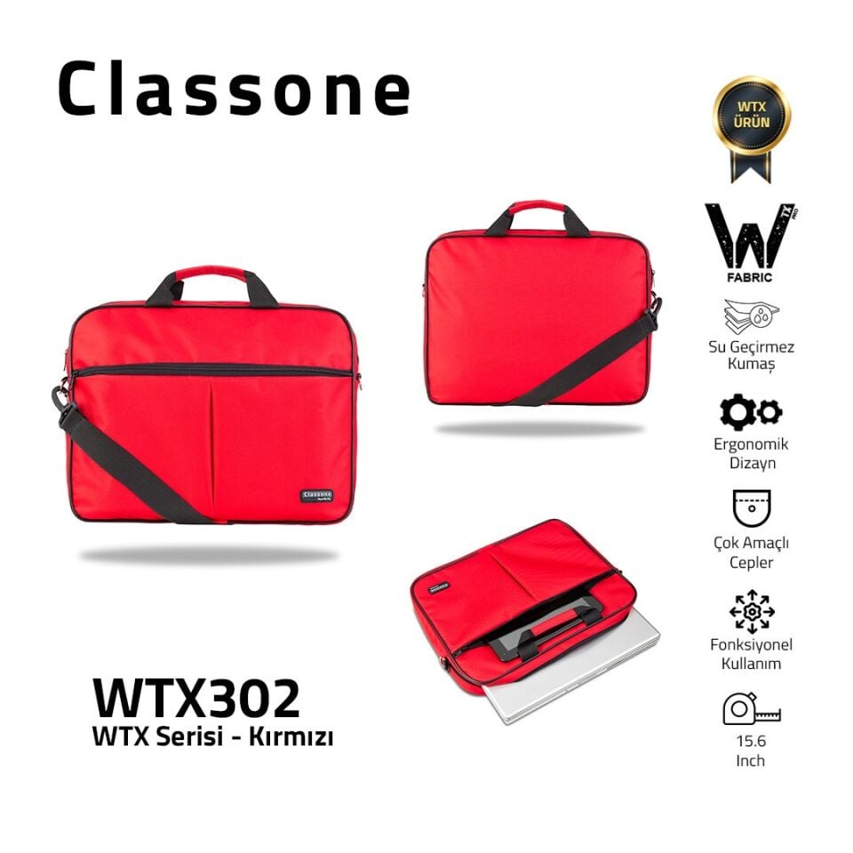 Classone WTX302 Wtxpro15.6 Inch Su Geçirmez Kumaş Macbook Laptop Notebook El Çantası