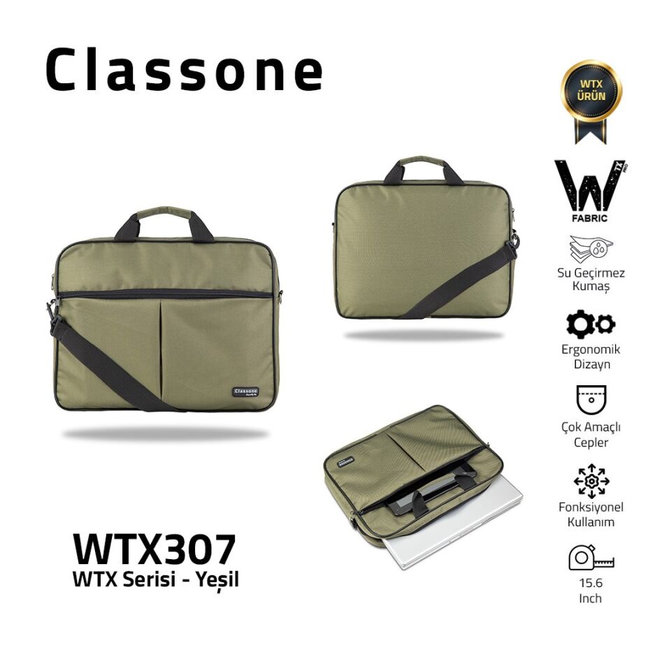 Classone WTX307 Wtxpro15.6 Inch Su Geçirmez Kumaş Macbook Laptop Notebook El Çantası
