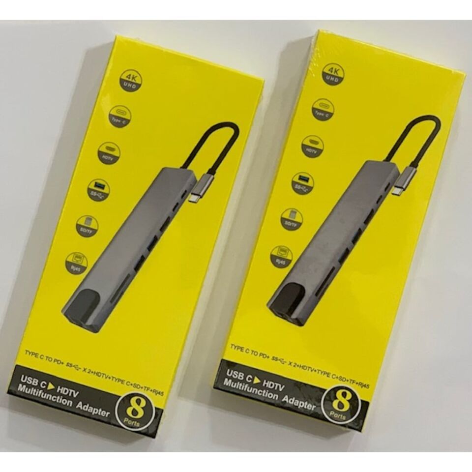Technow 8in1 4K Type C USB 3.0 Hub HDMI RJ45 SDTF Adaptörü
