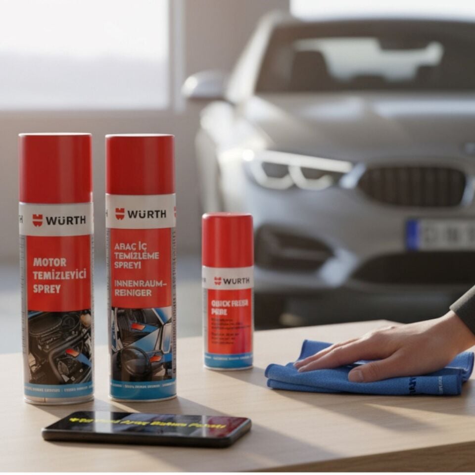 Würth Yeni Araç (Motor Temizleme,Araç İçi,Quick Fresh,Bez) Bakım Paketi 4'lü