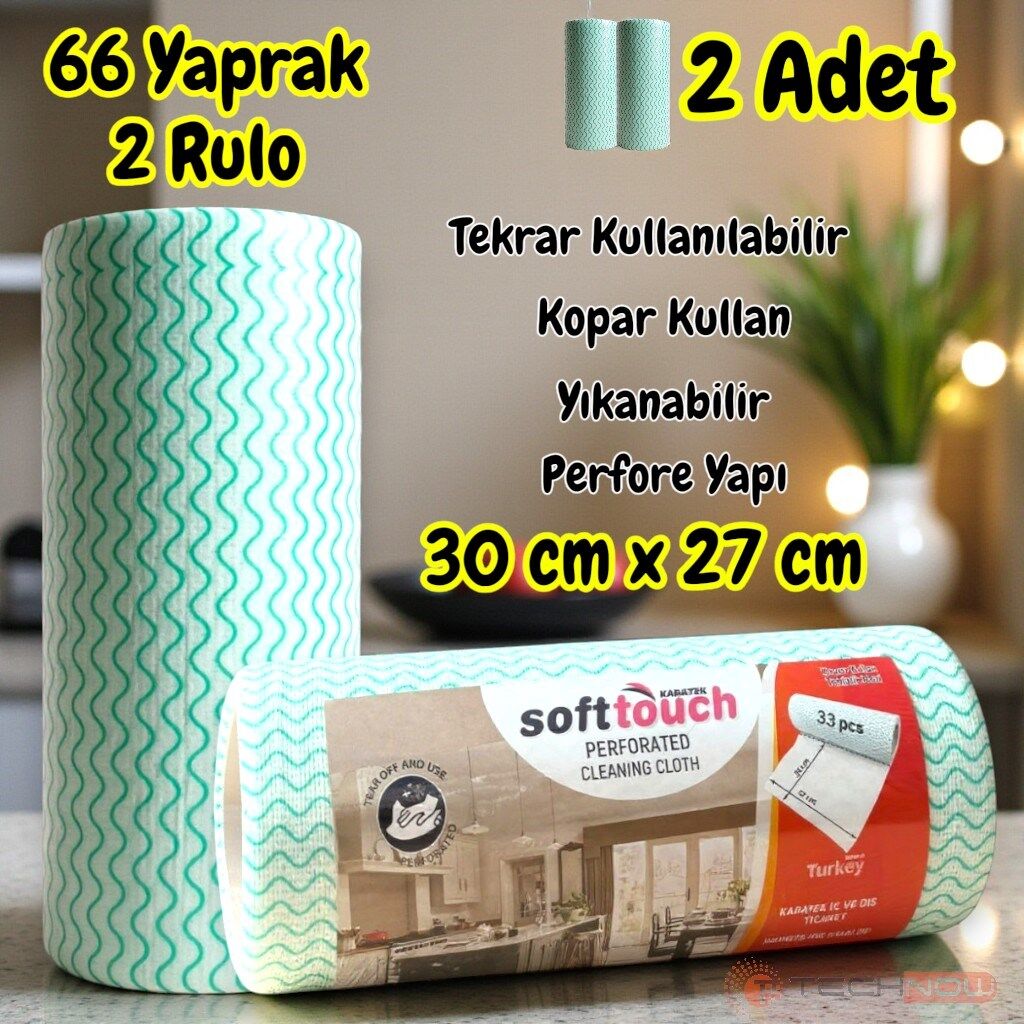 Technow Softtex 33 Yaprak Kopar Kullan Rulo Hassas Temizlik Bezi 27x30cm 2'li