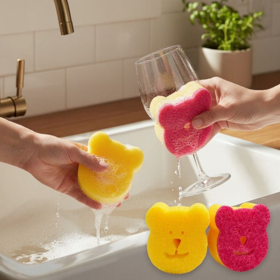 Technow Sponge Çift Taraflı Gülen Yüz Çok Amaçlı Sihirli Bulaşık Süngeri  2 Adet