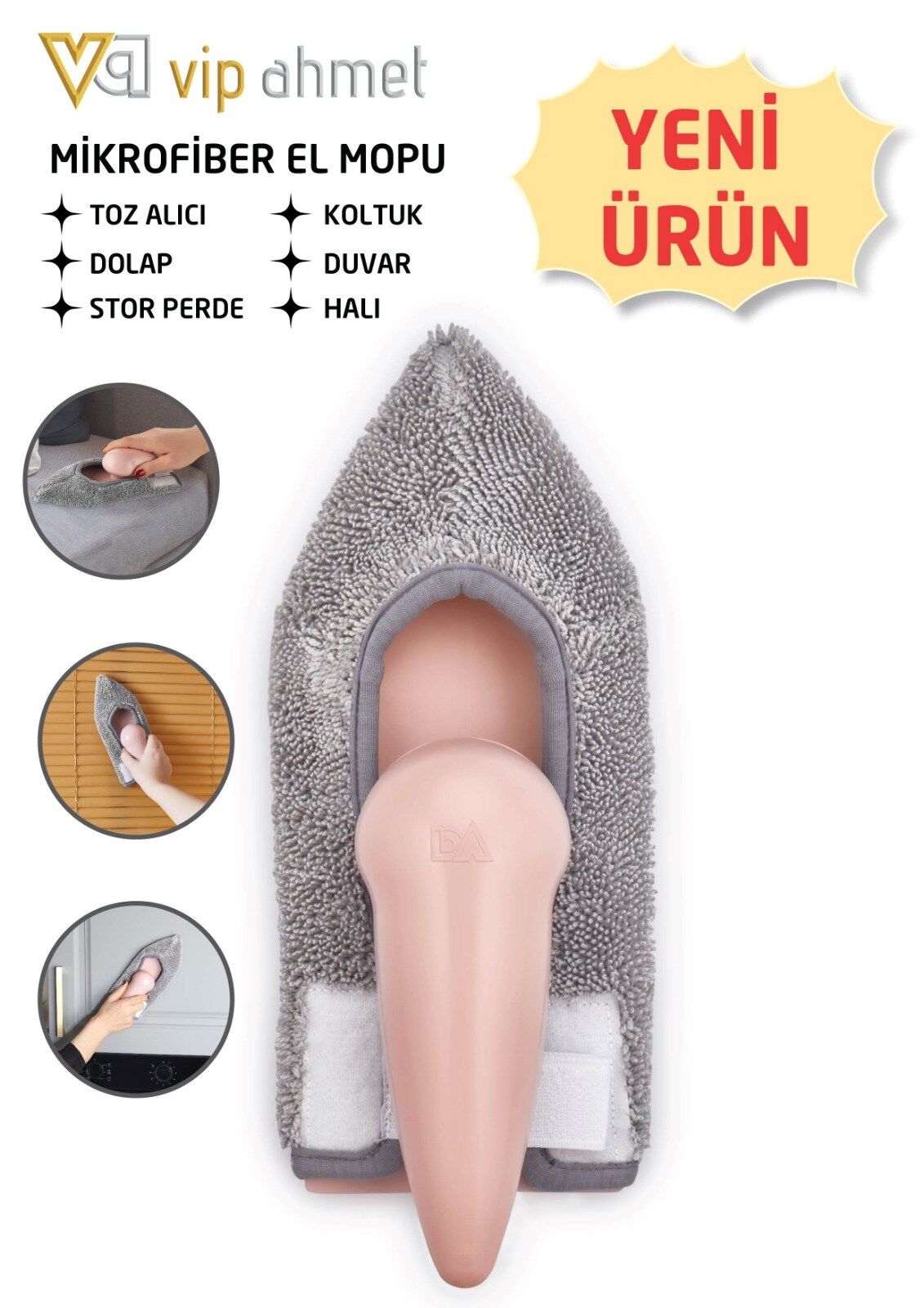 Vip Ahmet VP-504 Mikrofiber Bezli Çok Amaçlı Yıkanabilir Temizlik El Mopu