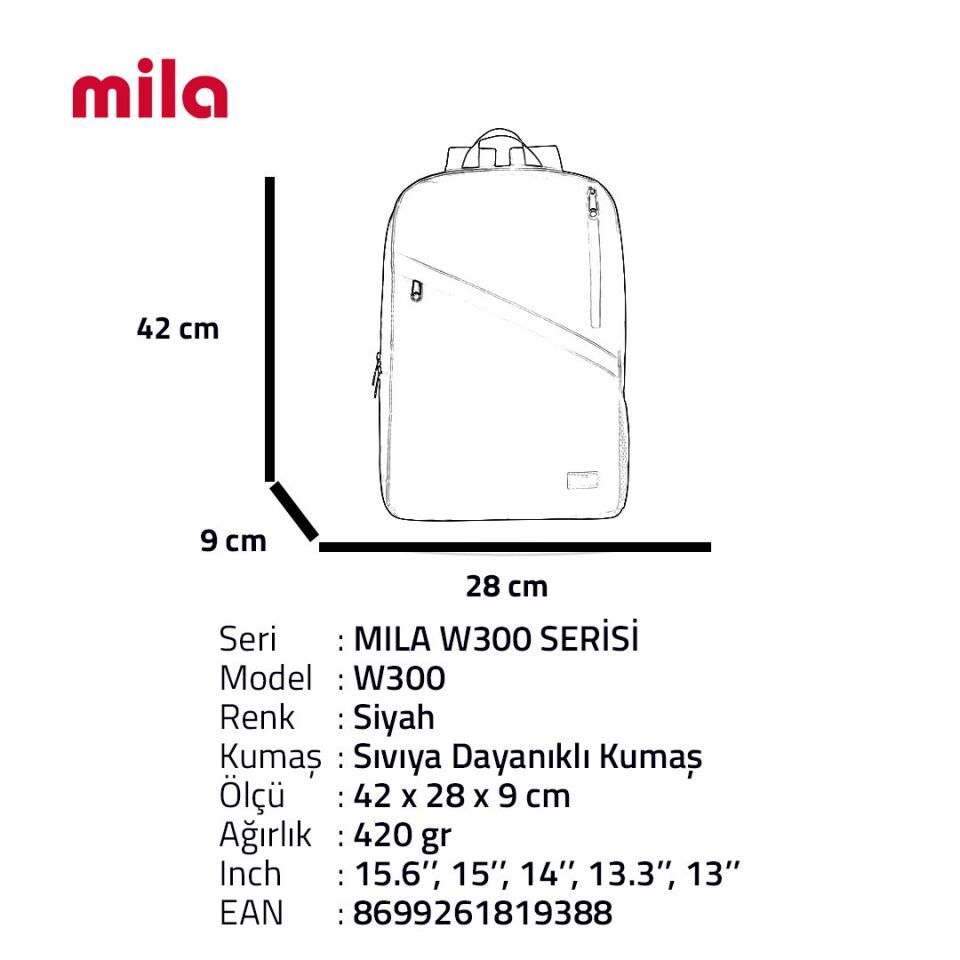 Classone Mila W300 15,6 Inch  Macbook Laptop Sırt Çantası Siyah