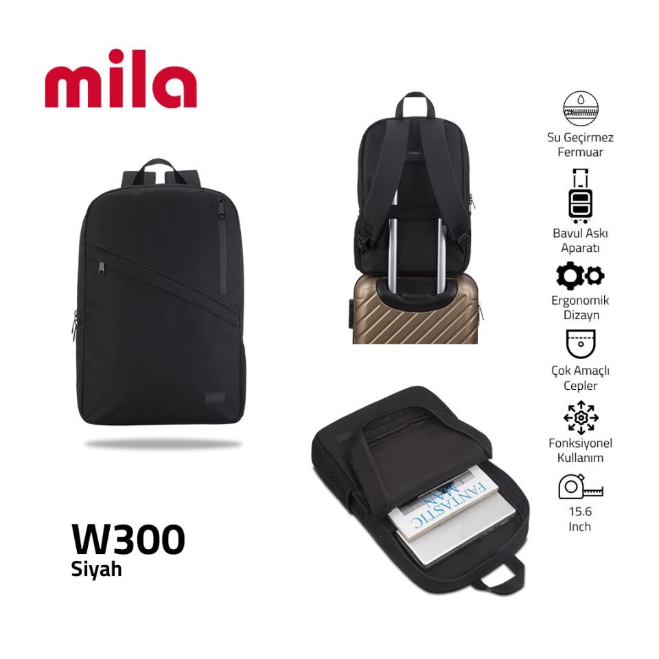 Classone Mila W300 15,6 Su Geçirmez Kumaş Laptop Sırt Çanta + Kablosuz Mouse