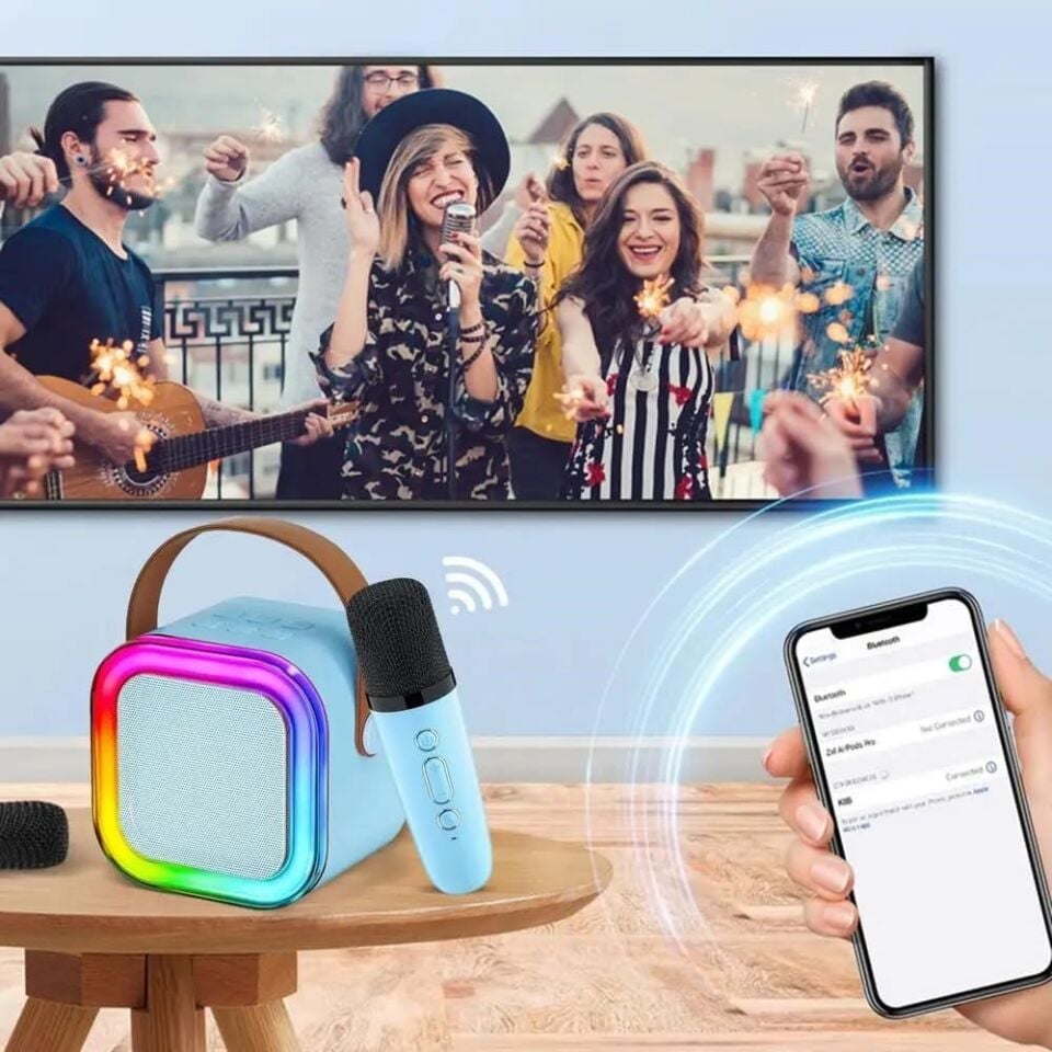 Technow Colorful Karaoke Sound System K12 Kablosuz Mikrofonlu Taşınabilir Müzik Kutusu