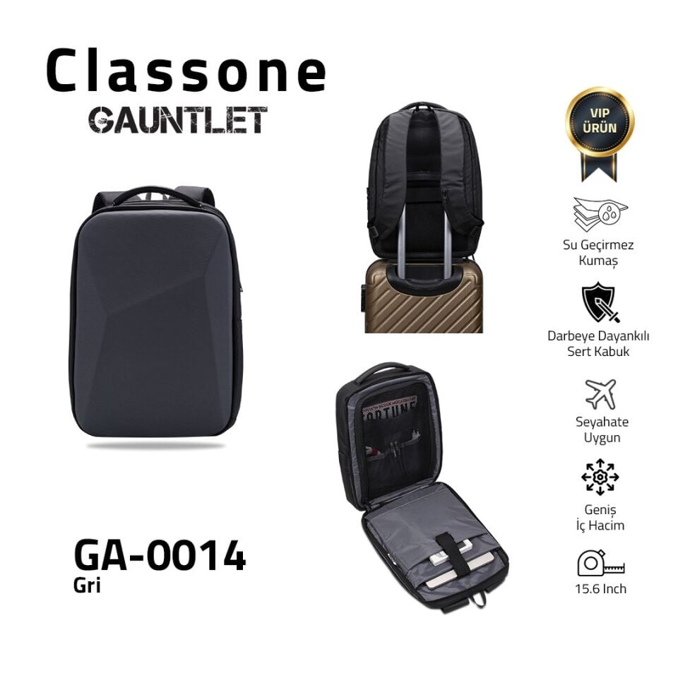 Classone GA-0014 Gauntlet Sert Kabuk Serisi 15.6 inch WTX Pro Su Geçirmez Kumaş Laptop Çantası