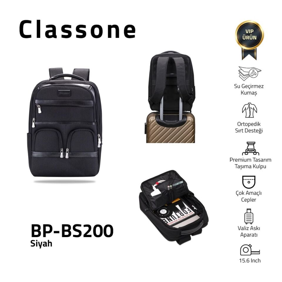 Classone BP-BS200 Business Vıp B2 -Serisi 15.6 InchWtx Pro Su Geçirmez Kumaş Laptop Sırt Çantası