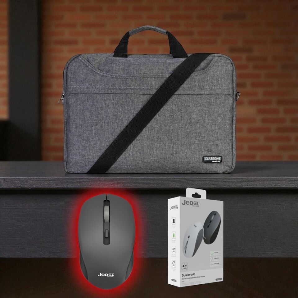 Classone TL2564 15,6''Notebook El Çantası-Gri + Kablosuz Mouse