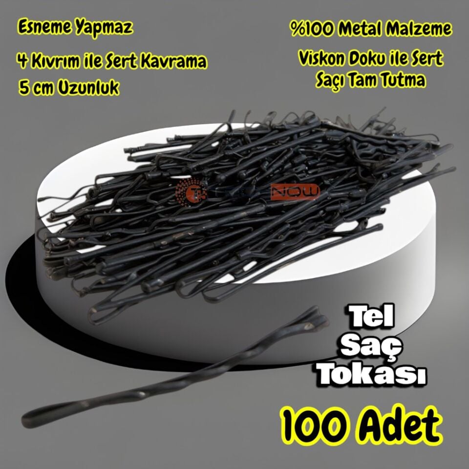 Technow Siyah %100 Metal Esnemez Dayanıklı Kadın Saç Tel Tokası 100  Adet