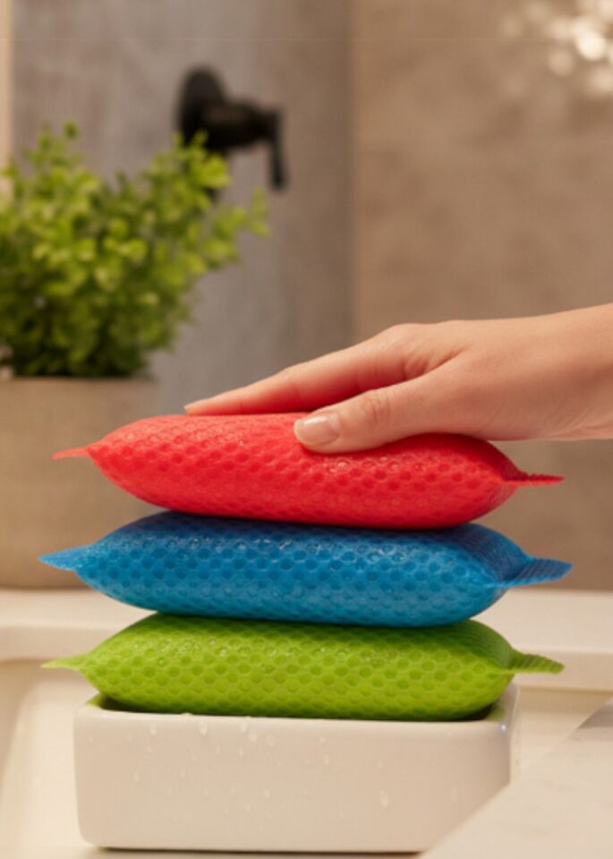 Technow Petek Dokulu Fileli Pratik Temizlik ve Bulaşık Süngeri Renkli  3 Adet