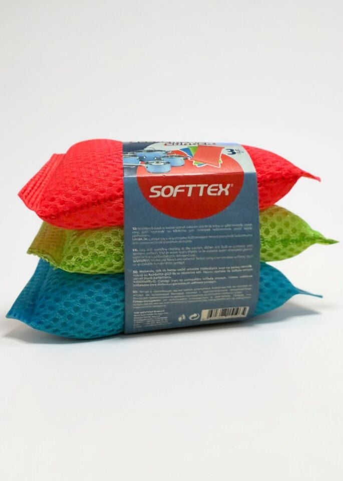 Technow Petek Dokulu Fileli Pratik Temizlik ve Bulaşık Süngeri Renkli  3 Adet