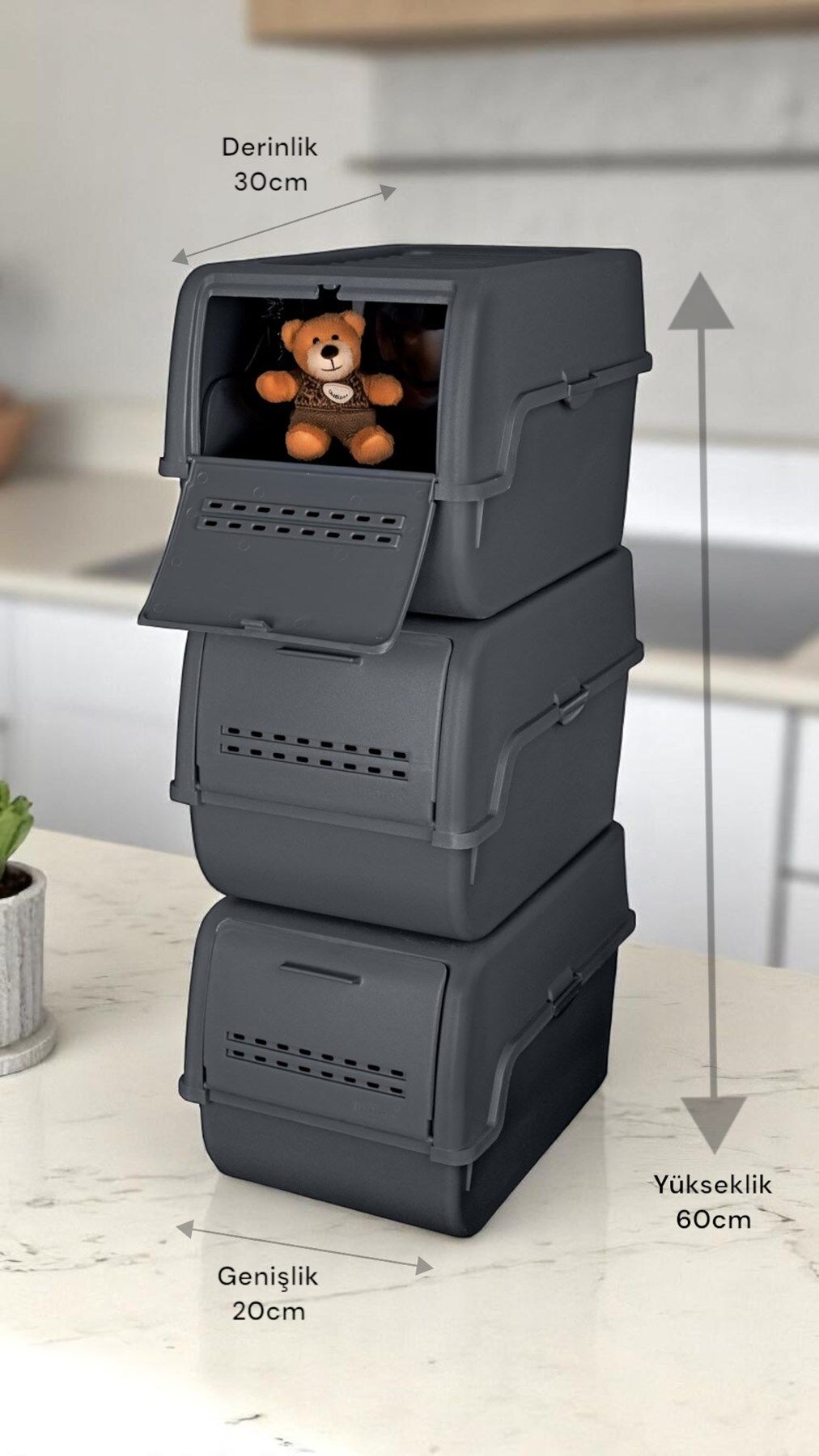 Motek MT-40 S-Box 8 Litre 3'lü Çok Amaçlı Organizer Düzenleyici Antrasit ( 3*8Litre )