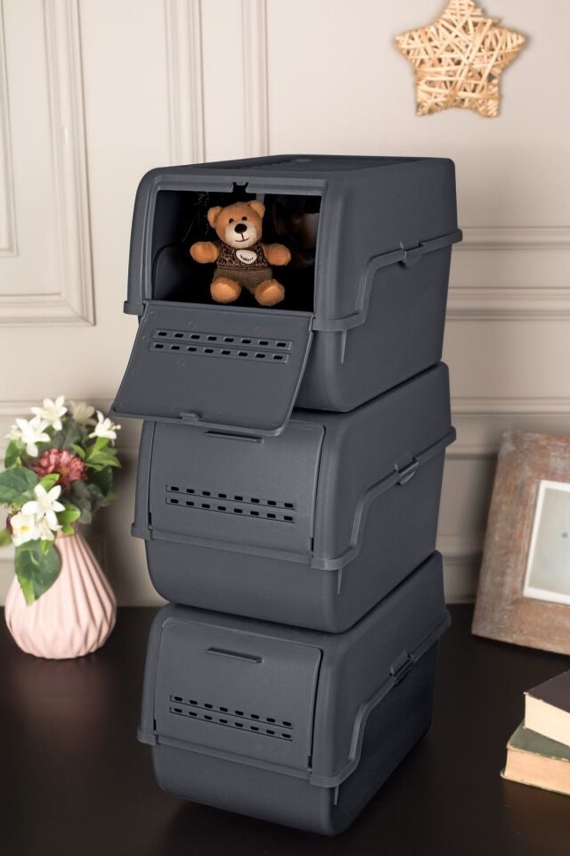 Motek MT-40 S-Box 8 Litre 3'lü Çok Amaçlı Organizer Düzenleyici Antrasit ( 3*8Litre )