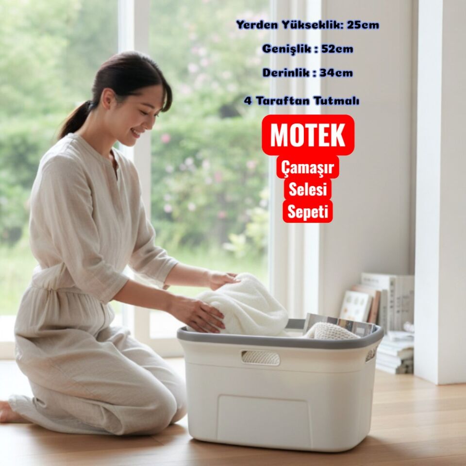Technow Motek 4 Taraflı Tutulabilen Çamaşır Sepeti Selesi Beyaz Gri