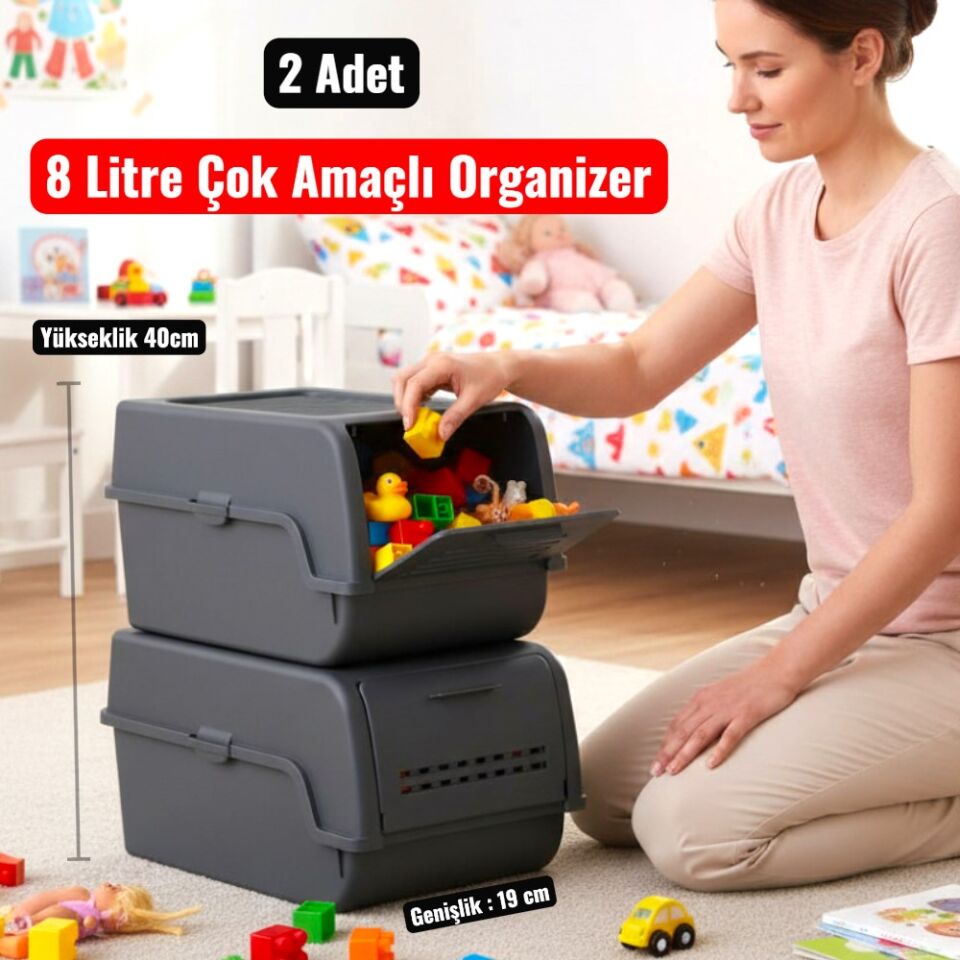 Motek MT-40 S-Box 8 Litre Çok Amaçlı Organizer Düzenleyici Antrasit  2 Adet