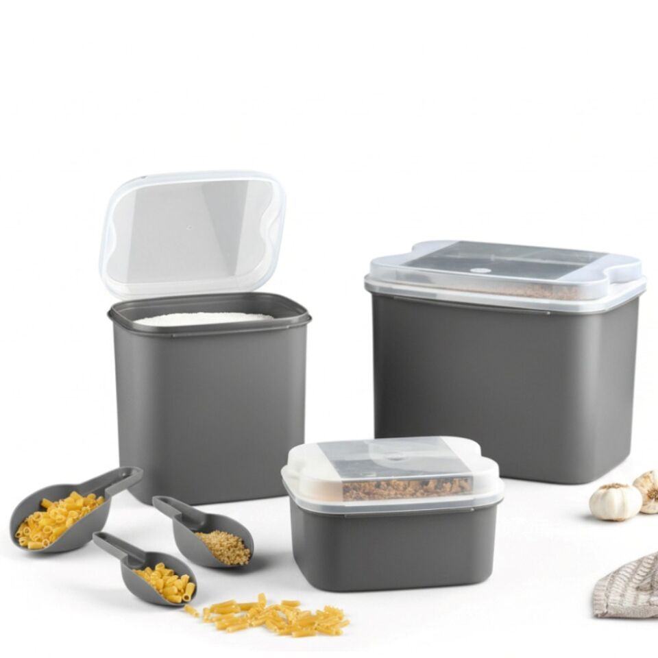 Vip Ahmet VP-038 Masal Saklama Kabı Seti 10 Lt+ 4,5 Lt+1,6 Lt Gri