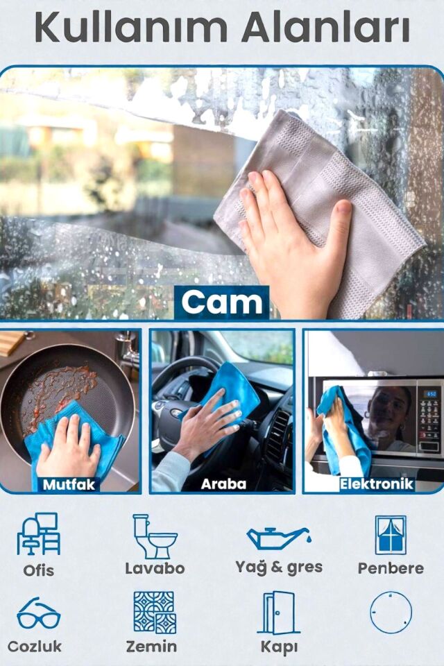 Technow Mikrofiber İngiliz Cam Bezi | Mikrofiber Temizlik Bezi | Sihirli Bez |  3 Adet 60*40 cm