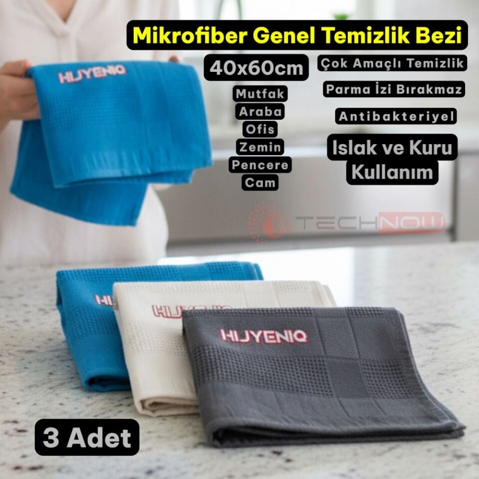 Technow Mikrofiber İngiliz Cam Bezi | Mikrofiber Temizlik Bezi | Sihirli Bez |  3 Adet 60*40 cm