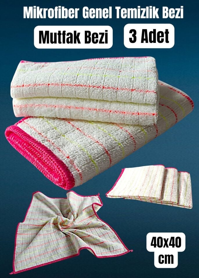 Technow Mikrofiber Mutfak ve Genel Temizlik Bezi 40*40 cm Leke Tutmaz Koku Yapmaz( 3 Adet)