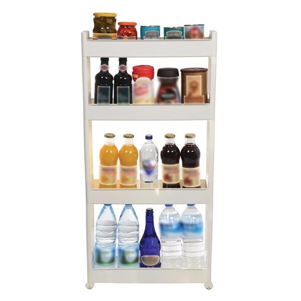 Technow Motek SR-04 Tekerlekli Plastik Mutfak,Banyo Rafı 4 Katlı Organizer Beyaz