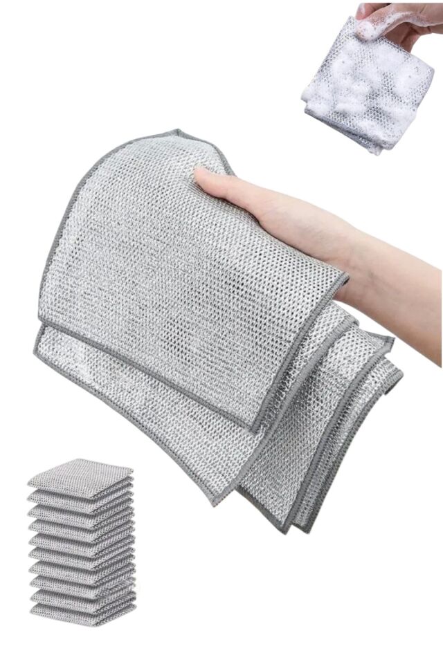 Technow Sünger Telli Bulaşık Bezi Mutfak Banyo Bezi Kir Pas Sökücü Telli Temizlik Bezi 3 Adet