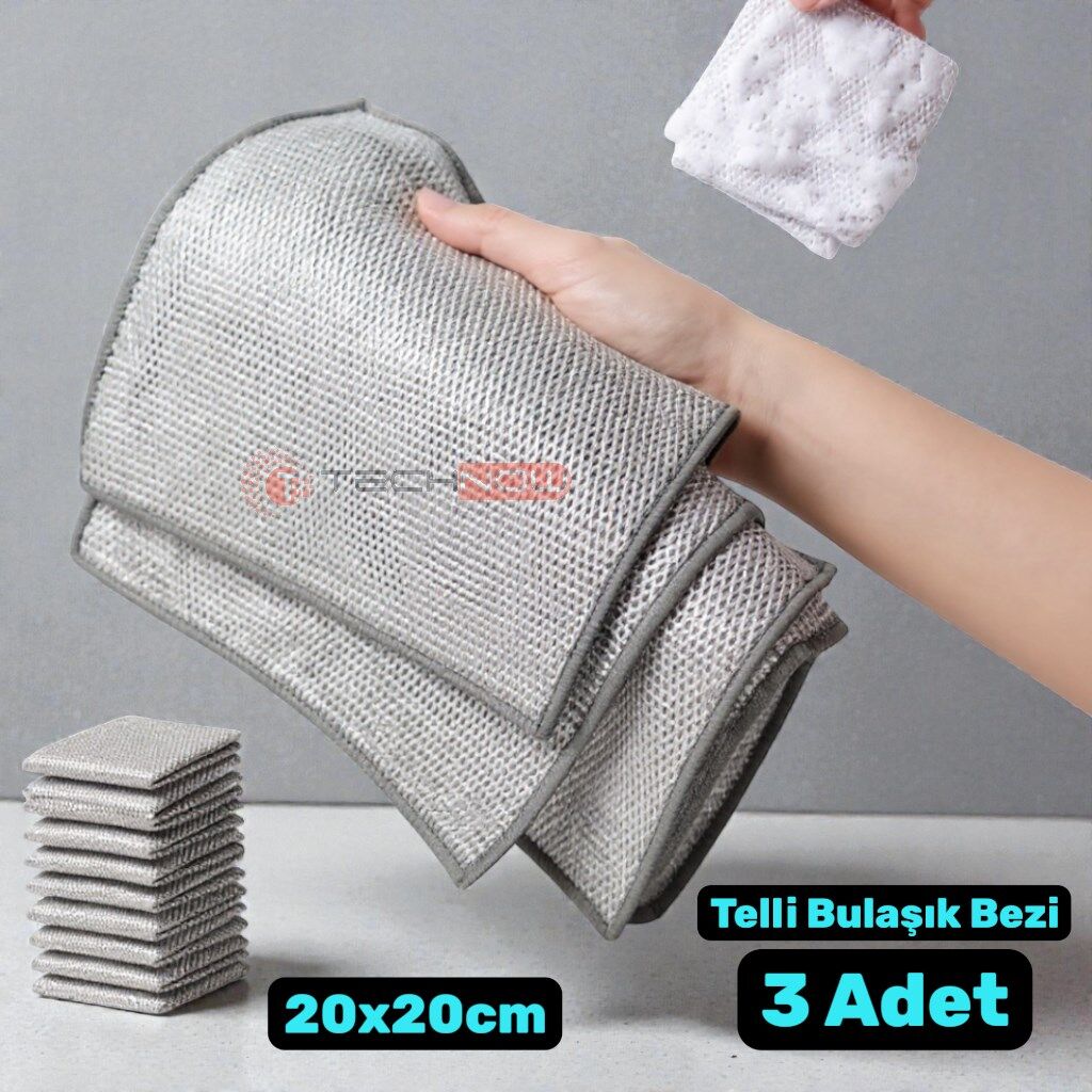 Technow Sünger Telli Bulaşık Bezi Mutfak Banyo Bezi Kir Pas Sökücü Telli Temizlik Bezi 3 Adet