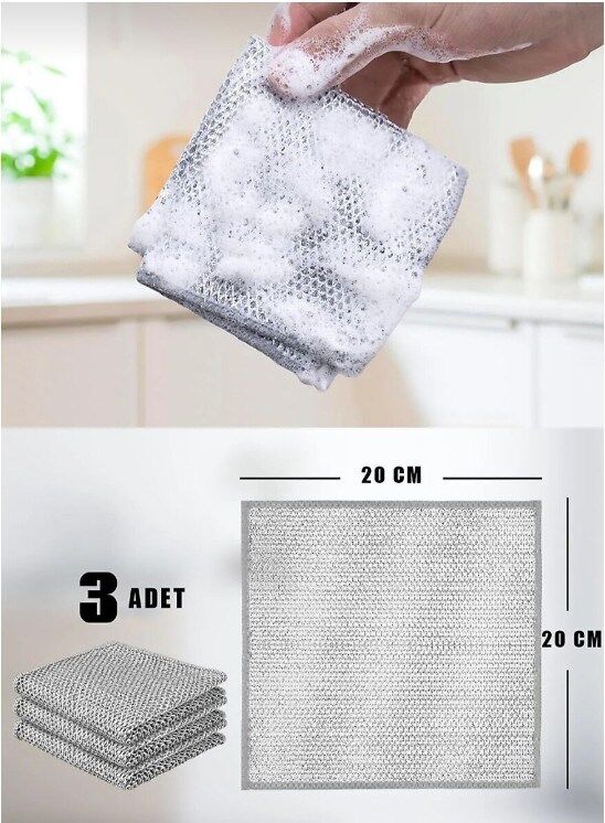 Technow Sünger Telli Bulaşık Bezi Mutfak Banyo Bezi Kir Pas Sökücü Telli Temizlik Bezi 3 Adet