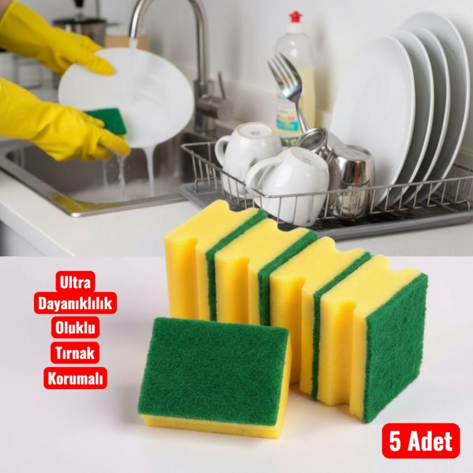 Technow Ekonomik Oluklu ve Tırnak Korumalı Bulaşık Süngeri 5 Adet