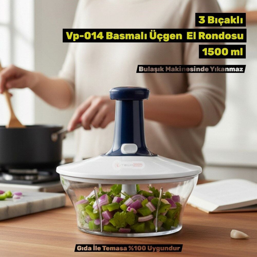 Technow Vip Ahmet  VP-014 Üçgen Basmalı Rondo Mavi 1500ML