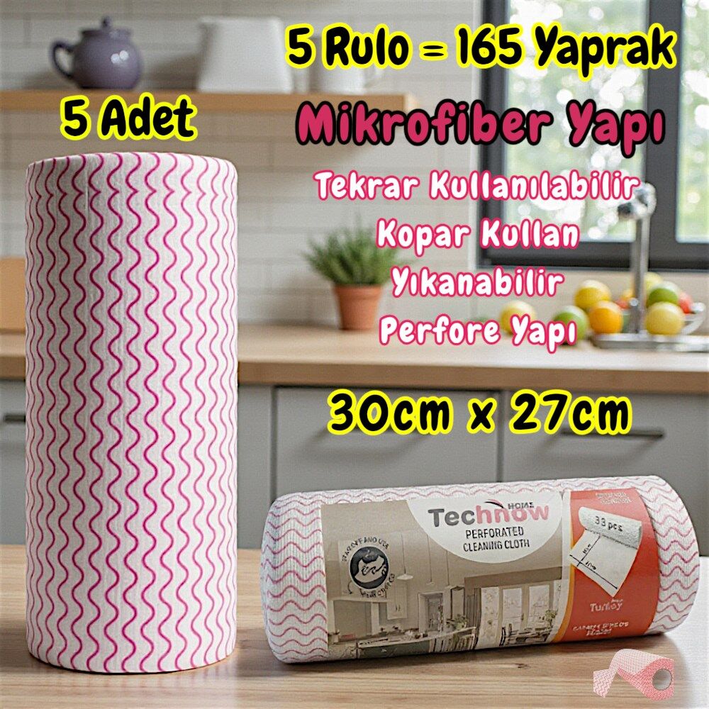 Technow Softtex 33 Yaprak Kopar Kullan Rulo Hassas Temizlik Bezi 27x30cm 5 Adet