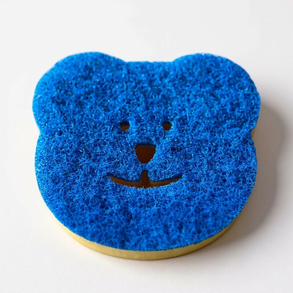 Technow Sponge Çift Taraflı Gülen Yüz Çok Amaçlı Sihirli Bulaşık Süngeri Sarı Lacivert  2 Adet