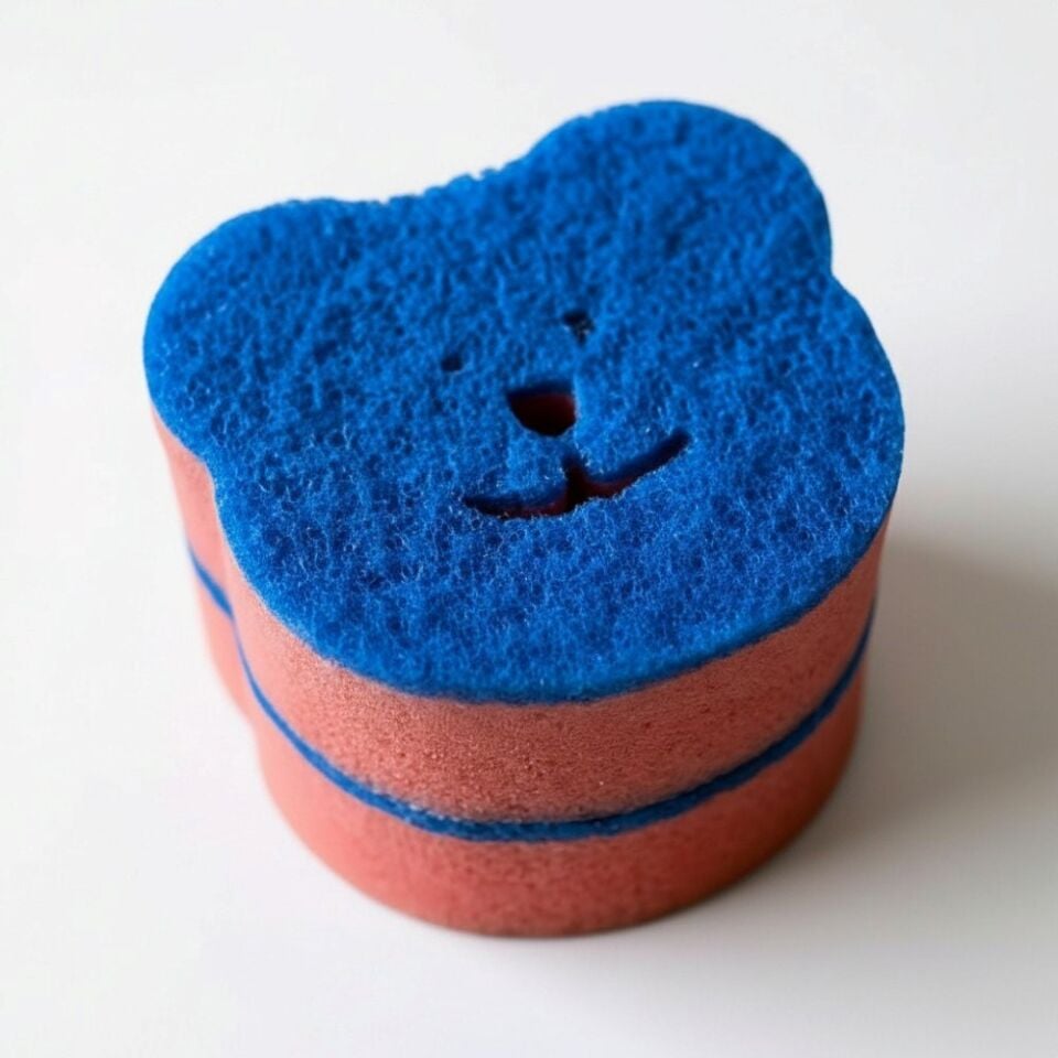 Technow Sponge Çift Taraflı Gülen Yüz Çok Amaçlı Sihirli Bulaşık Süngeri Pembe Lacivert  2 Adet